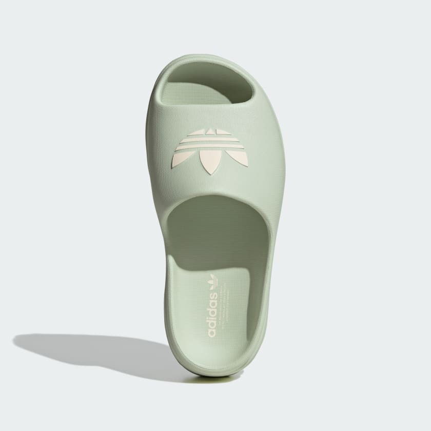 mint green adidas chunky platform slide with open toe and trefoil logo