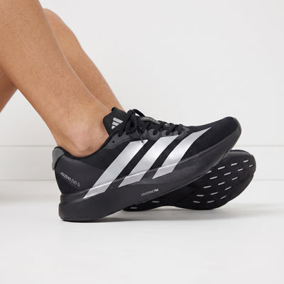 Black Adidas Adizero Evo SL sneaker with silver three stripes