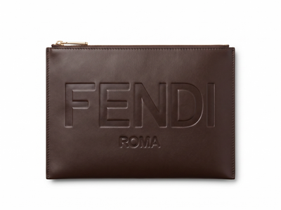 ✨ Fendi Roma Large Leather Pouch – Dark Brown