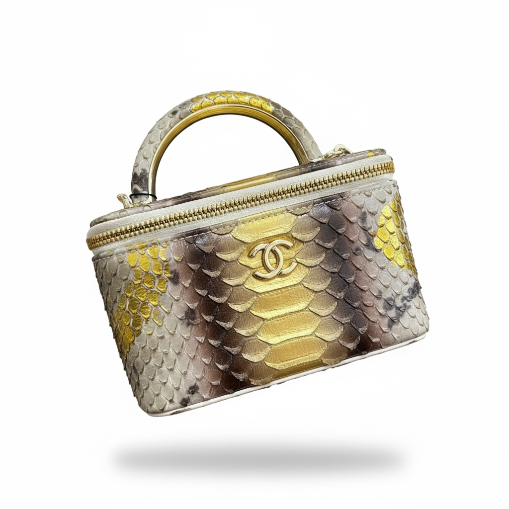 Chanel Multitone Exotic Python Vanity Case – Gold & Natural Scale ✨🐍