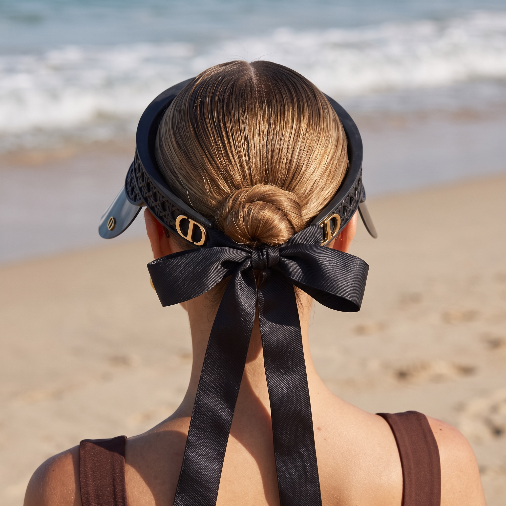 Dior Cannage Bow Shield Visor – Black 🖤✨
