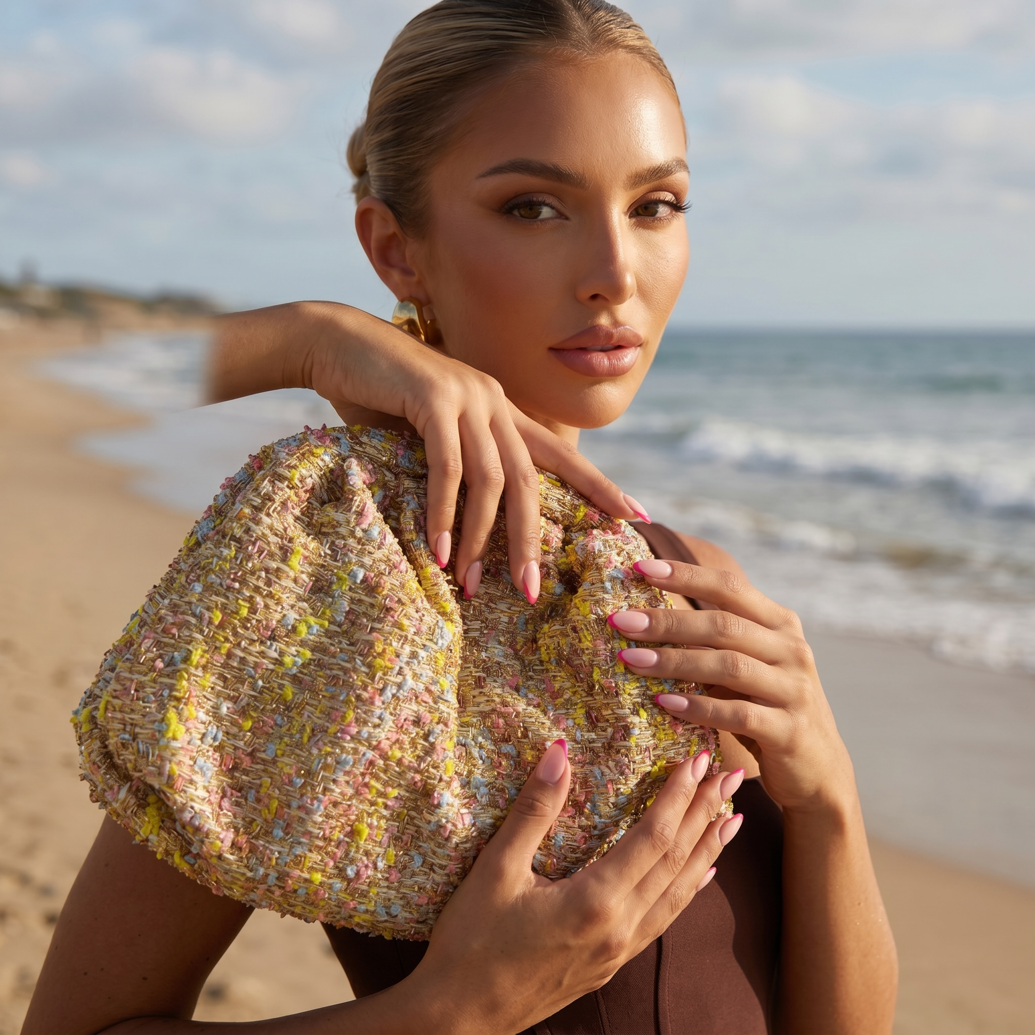 ✨ Pastel Tweed Pleated Clutch Bag ✨