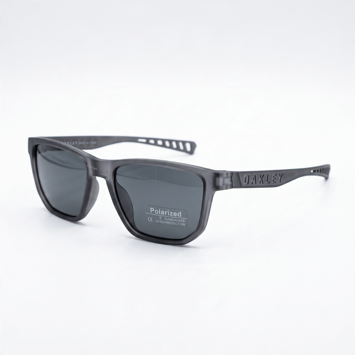 Oakley matte grey sunglasses with polarized lenses