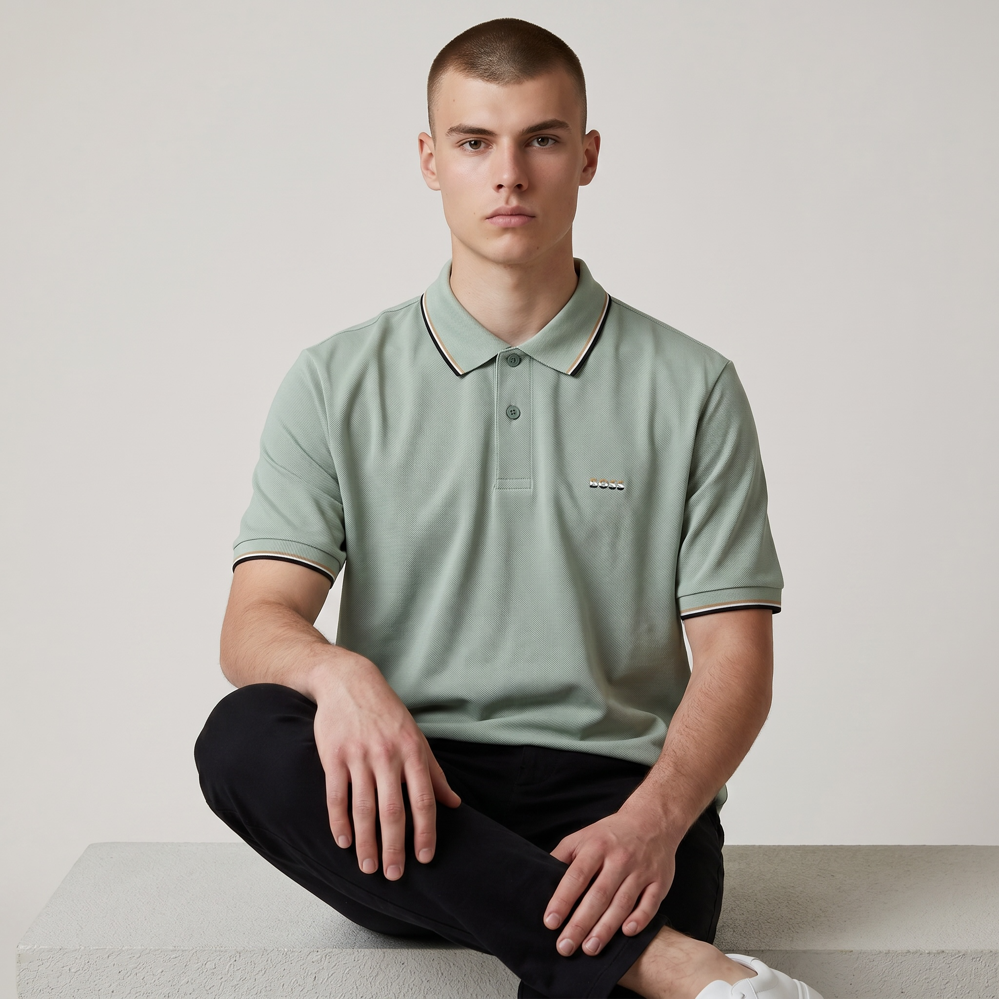 🤍✨ Hugo Boss Beige Luxury Polo Shirt – Timeless Smart Casual Essential 👔🔥