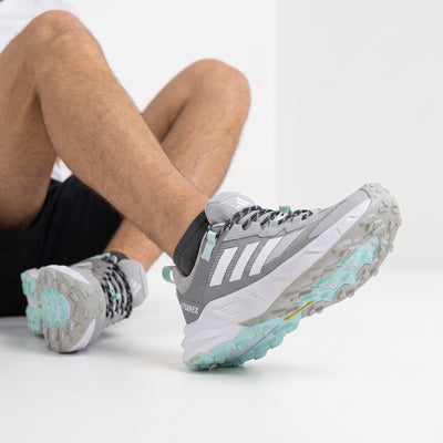 Adidas Terrex grey and mint trail runner with lugged Continental outsole