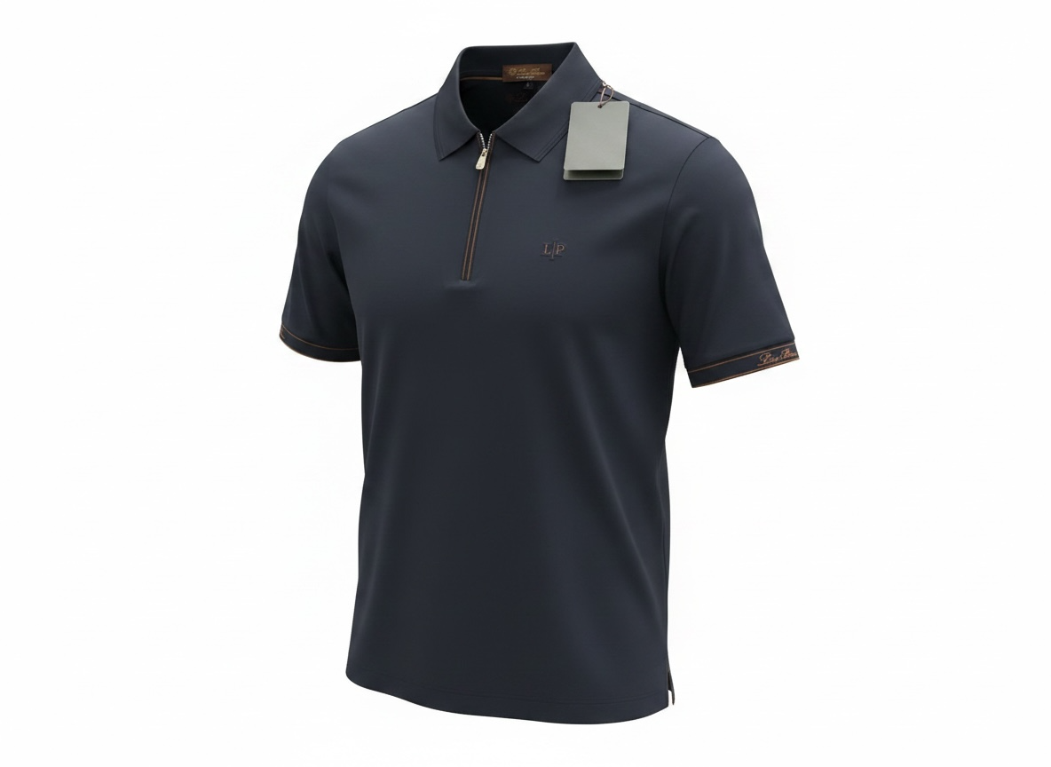 Loro Piana Navy Zip Polo Shirt 🔵✨ Luxury Half-Zip Signature Fit