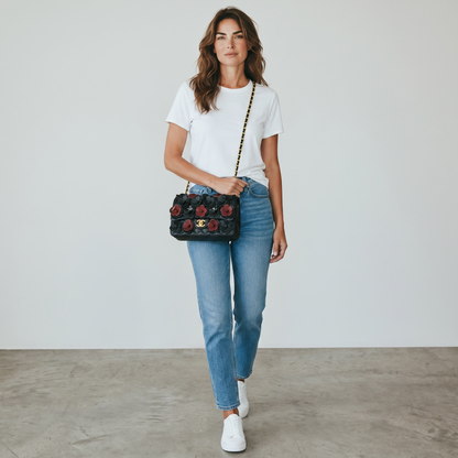 Chanel Camellia Floral Chain Bag – Black & Burgundy 🌺🖤