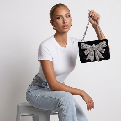 ✨ Kurt Geiger Crystal Bow Velvet Crossbody Bag – Black & Silver Edition ✨