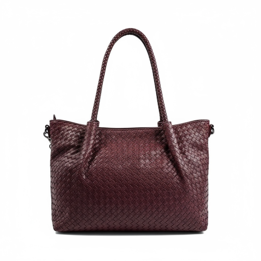 Bottega-Inspired Woven Leather Tote Bag – Rich Burgundy Luxe 🍷✨