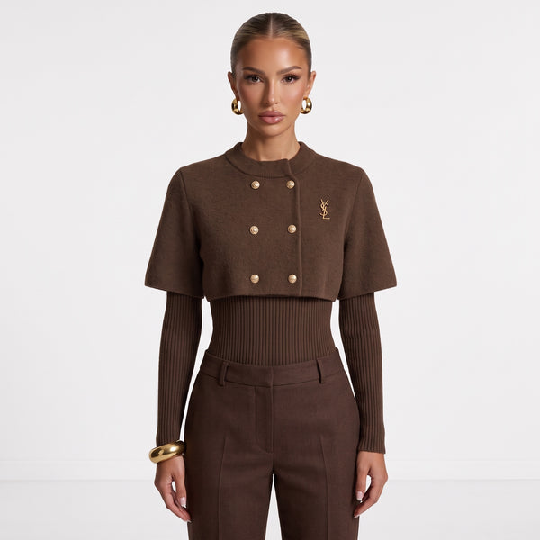 Saint Laurent Cropped Capelet Sweater – Brown 🧶