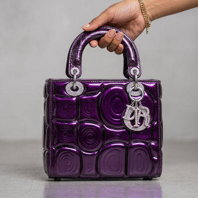 Dior Purple Patent Lady Bag – Glossy Cannage Luxe with Crystal Charms 💜✨