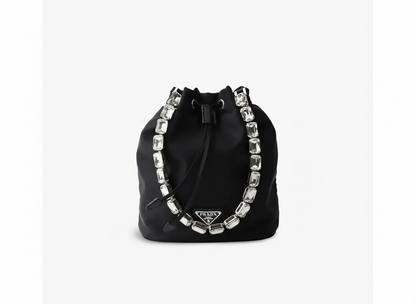 PRADA Crystal Handle Bucket Bag – Black Luxury Edition 🖤💎