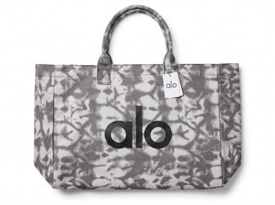 Grey marble tie-dye Alo logo oversized tote bag with rolled handles