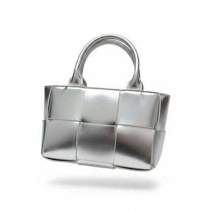 🩶 Silver Bottega Veneta Mini Intrecciato Tote & Card Holder
