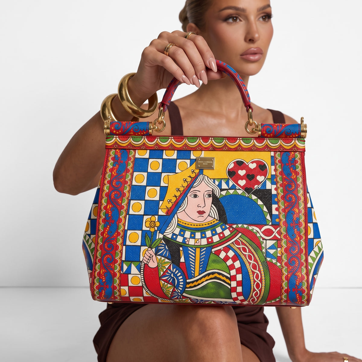 Dolce & Gabbana colorful Sicily top-handle bag with playing-card style print and gold hardware