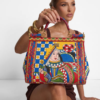 Dolce & Gabbana colorful Sicily top-handle bag with playing-card style print and gold hardware