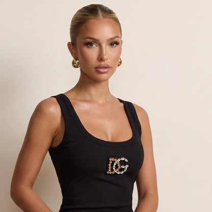 Dolce & Gabbana DG Embellished Ribbed Tank Top – Black 🖤✨