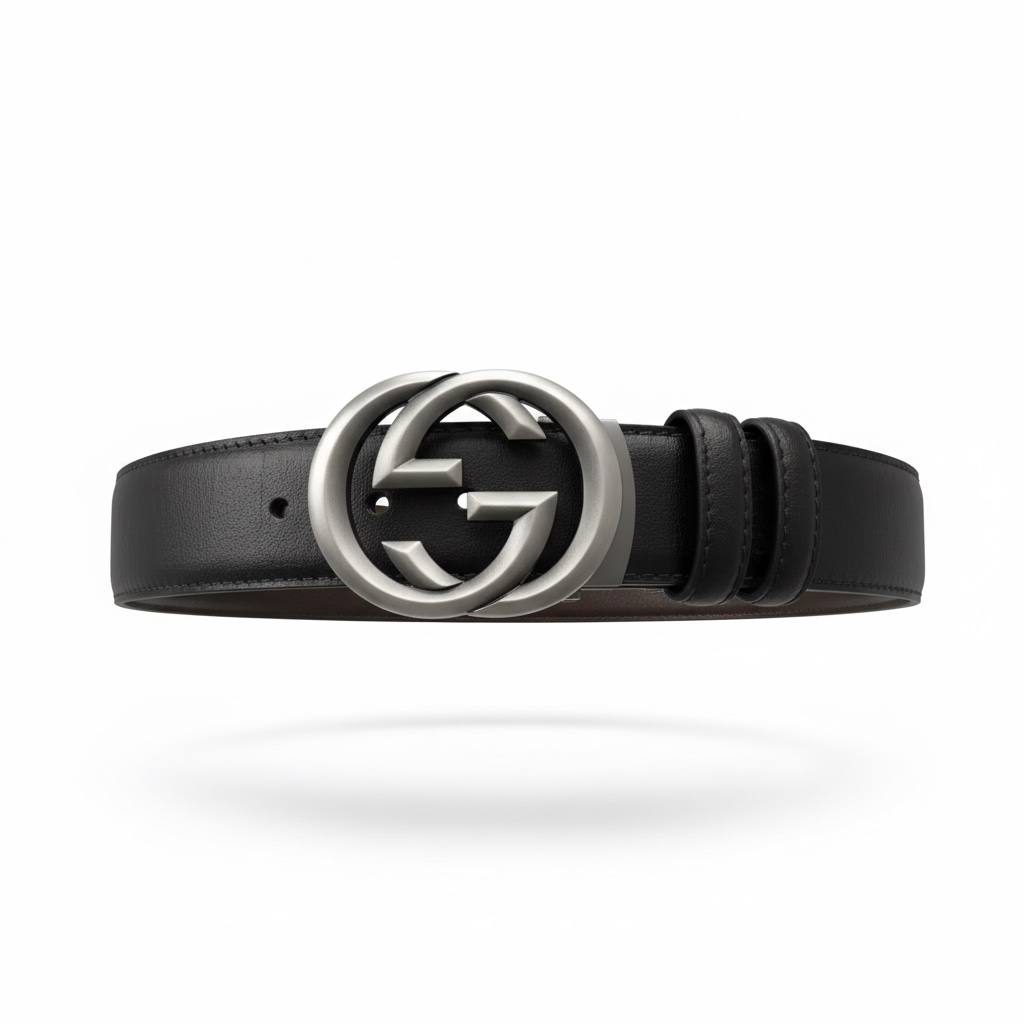 Gucci Interlocking GG Leather Belt 125cm – Matte Silver Signature Buckle ✨