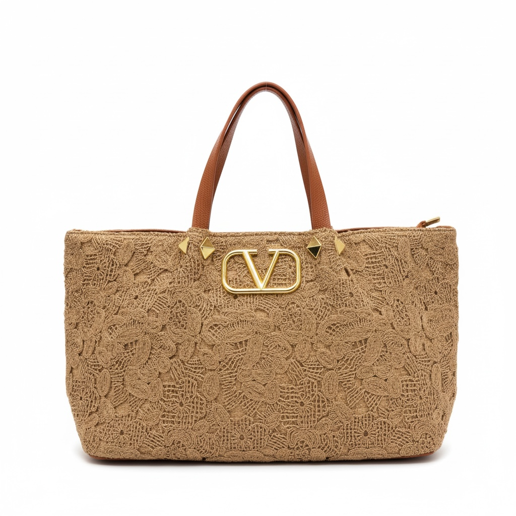 Valentino Lace Tote Bag – Beige Embroidered Luxury 🤎✨