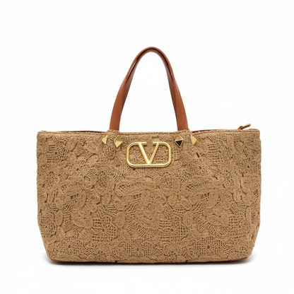 Valentino Lace Tote Bag – Beige Embroidered Luxury 🤎✨