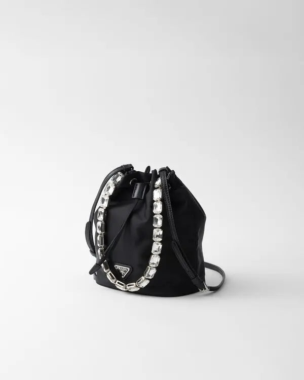 PRADA Crystal Handle Bucket Bag – Black Luxury Edition 🖤💎