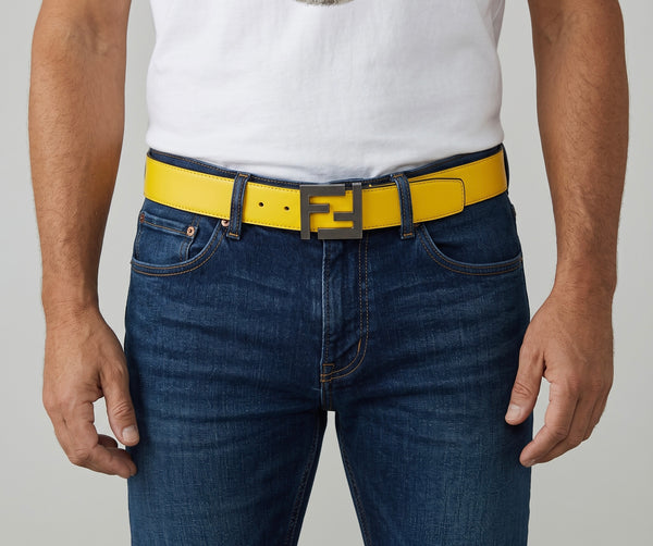 Fendi Men's Belt – Yellow FF Logo Buckle 🔶 115 cm