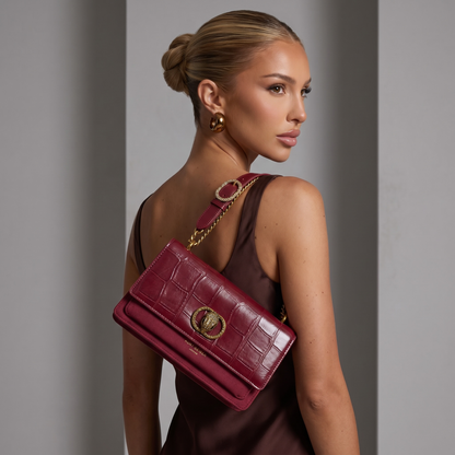 ❤️ Kurt Geiger Croc-Embossed Shoulder Bag – Burgundy Luxury Edition ✨