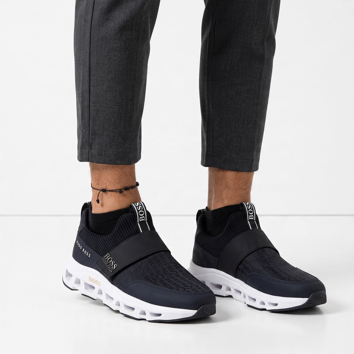 Hugo Boss navy black slip-on runners with white sculpted sole