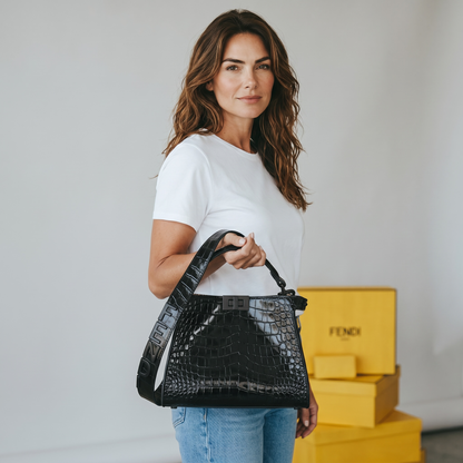 Fendi-Inspired Croc Luxe Top Handle Bag 🖤✨