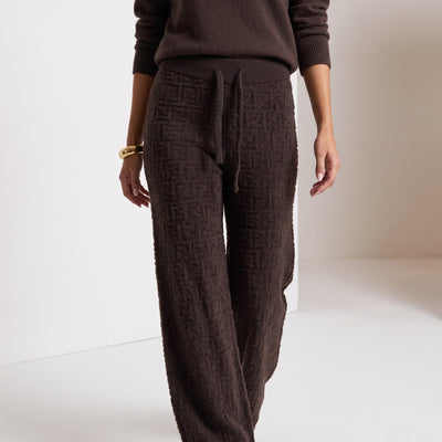 Brown Fendi track pants with all-over FF embossed texture and drawstring waist