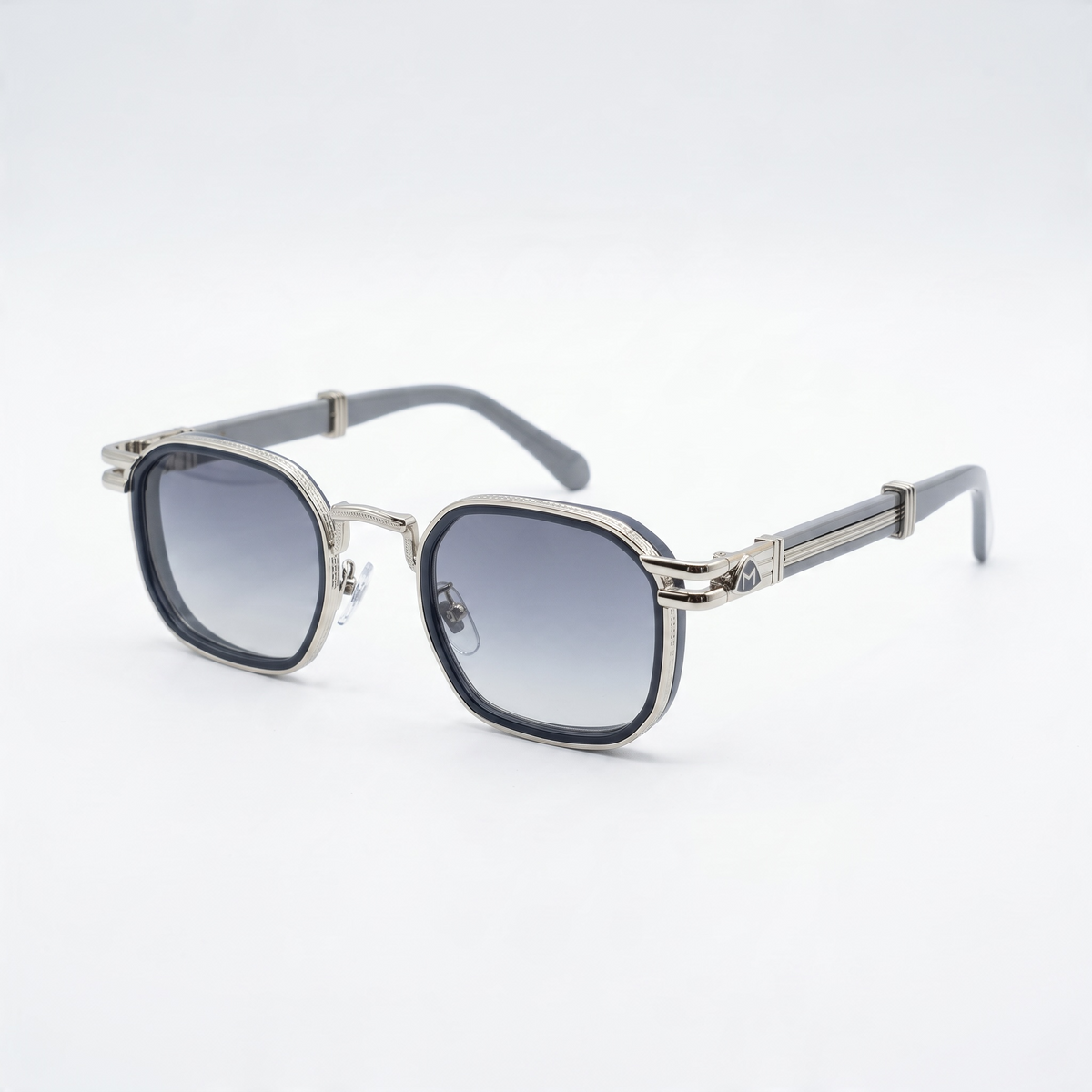 Maybach Luxury Octagonal Sunglasses – Silver Frame with Blue Gradient Lenses