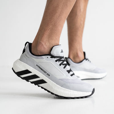 Adidas Hyperboost ATR grey and white trail running sneakers with black outsole