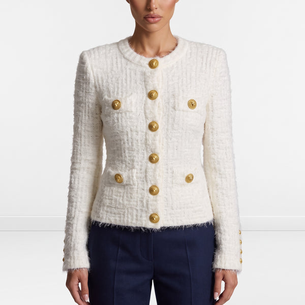 Balmain Tweed Jacket – White Gold Buttons ✨one size