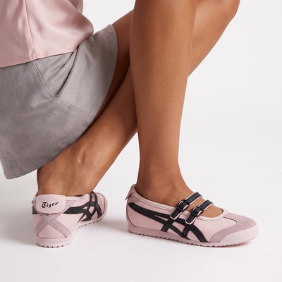 Onitsuka Tiger pink Mary Jane sneakers with black stripe straps