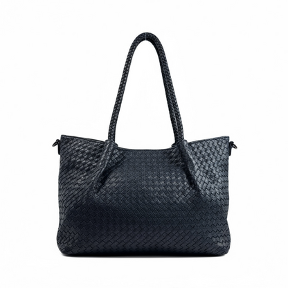 Bottega-Inspired Woven Leather Tote Bag – Midnight Navy Luxe 💙👜