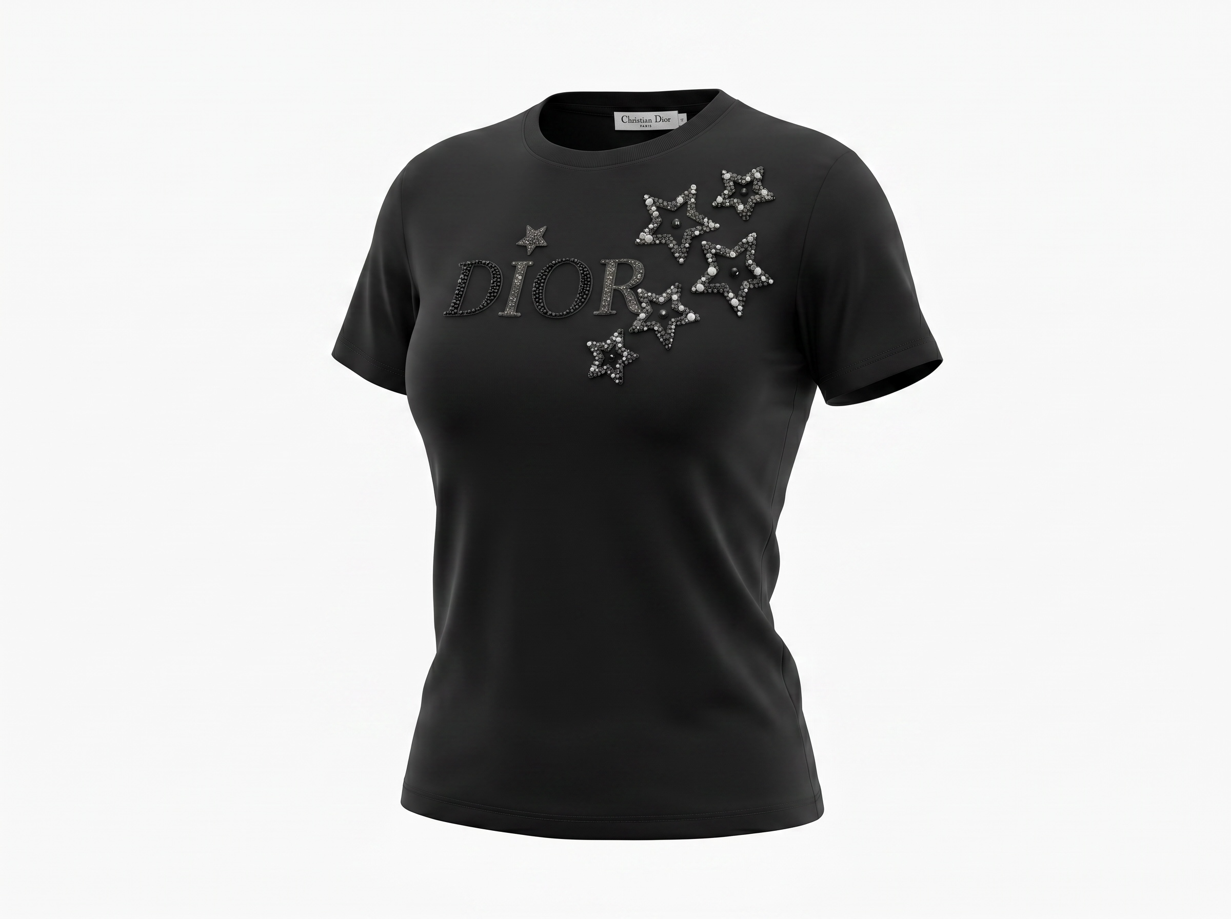 🖤 Dior Crystal Star Logo Cotton T-Shirt
