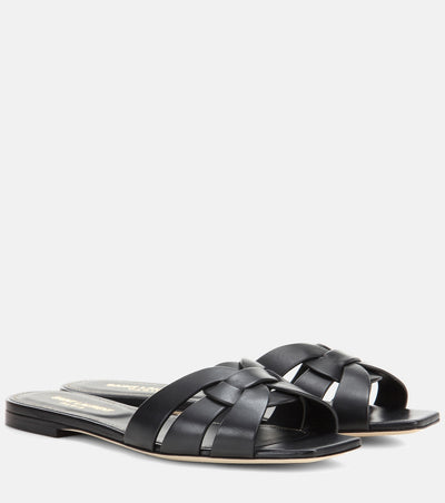 SAINT LAURENT Interlaced Leather Slides 🖤✨ | Minimal Luxury Essential
