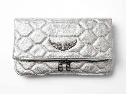 ✨ Zadig & Voltaire Rocky Metallic Quilted Foldover Clutch Bag ✨🤍