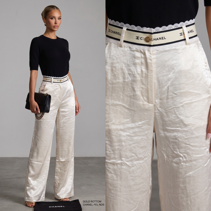 Chanel Pearl Satin Wide-Leg Trousers 🤍✨