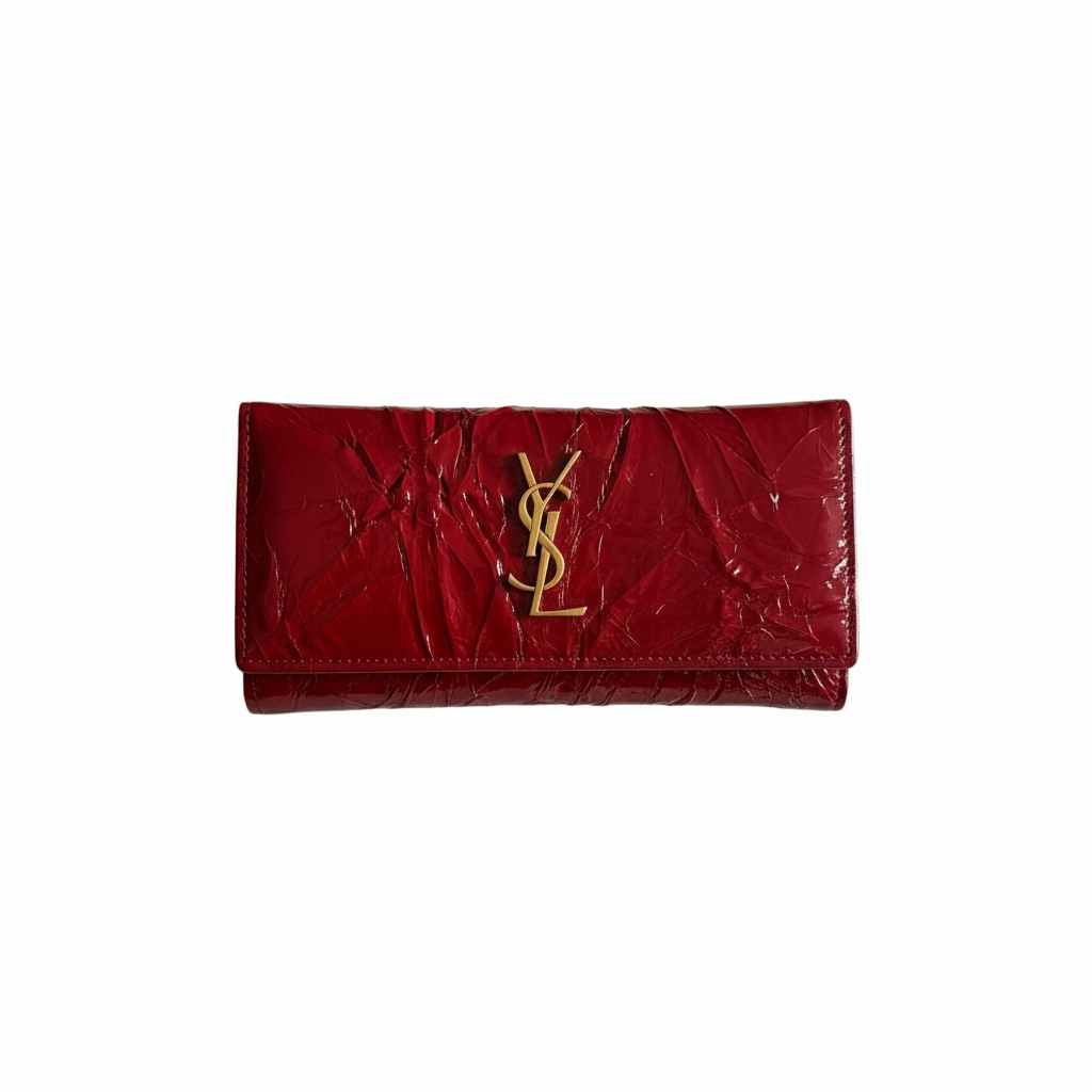 Saint Laurent YSL burgundyCrinkled Leather Long Wallet ❤️✨