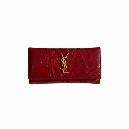 Saint Laurent YSL burgundyCrinkled Leather Long Wallet ❤️✨