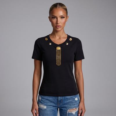 Schiaparelli Embellished Chain Detail T-Shirt – Black one size