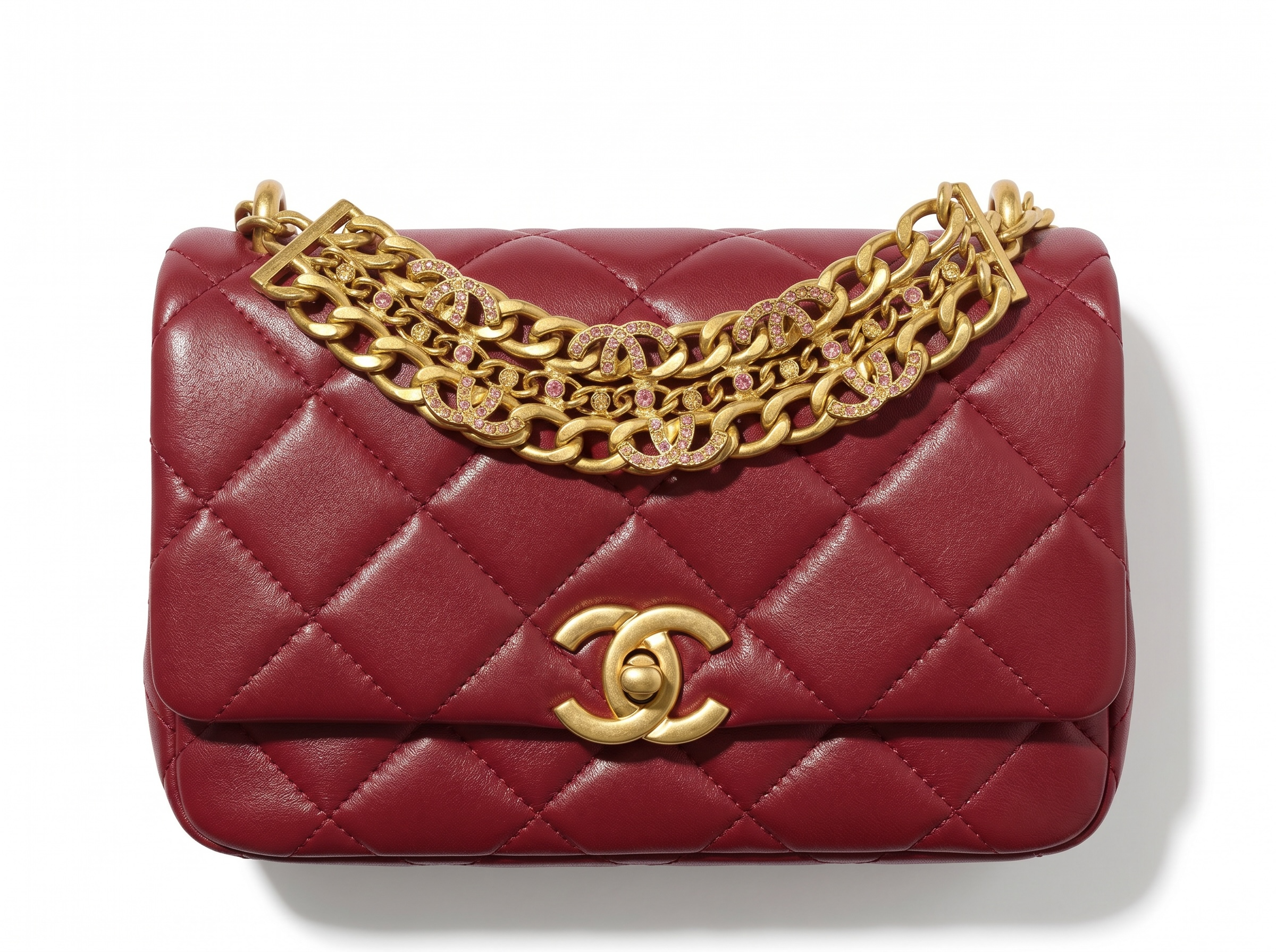 ❤️ Chanel Burgundy Crystal Chain Flap Bag ❤️