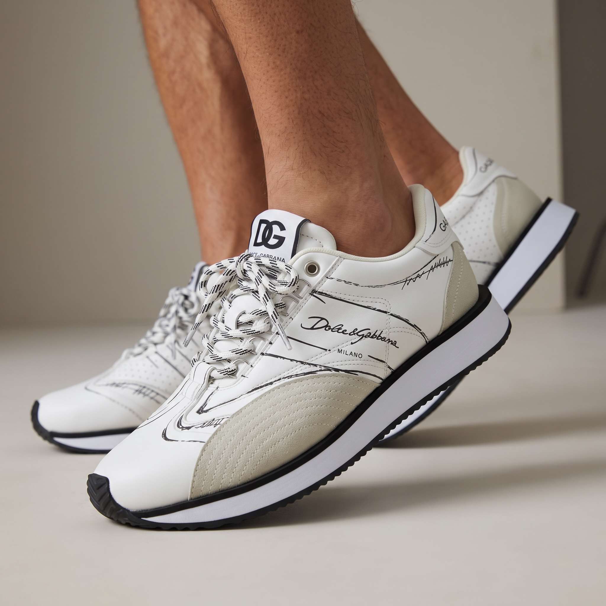 Dolce & Gabbana White Graphic Sneakers 🤍✍️🔥 | Luxury Statement Runner 👟✨