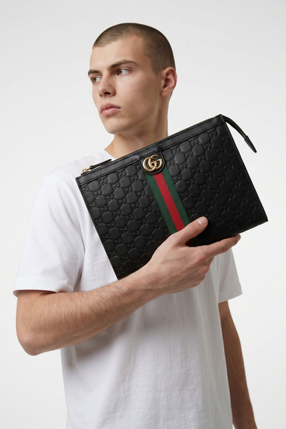 Gucci Black GG Web Stripe Clutch Bag 🖤✨