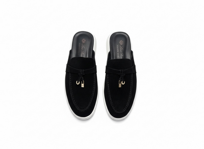 LORO PIANA Style Black Suede Slip-On Loafers 🖤✨ | Gold Detail Edition