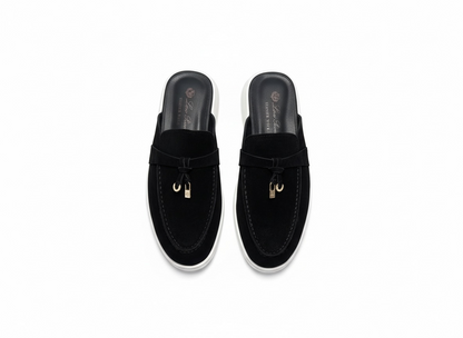 LORO PIANA Style Black Suede Slip-On Loafers 🖤✨ | Gold Detail Edition