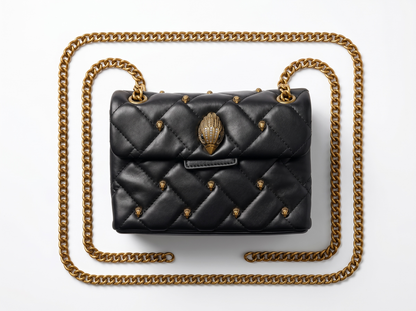🖤 Kurt Geiger Quilted Chain Shoulder Bag – Black Gold Statement Edition ✨