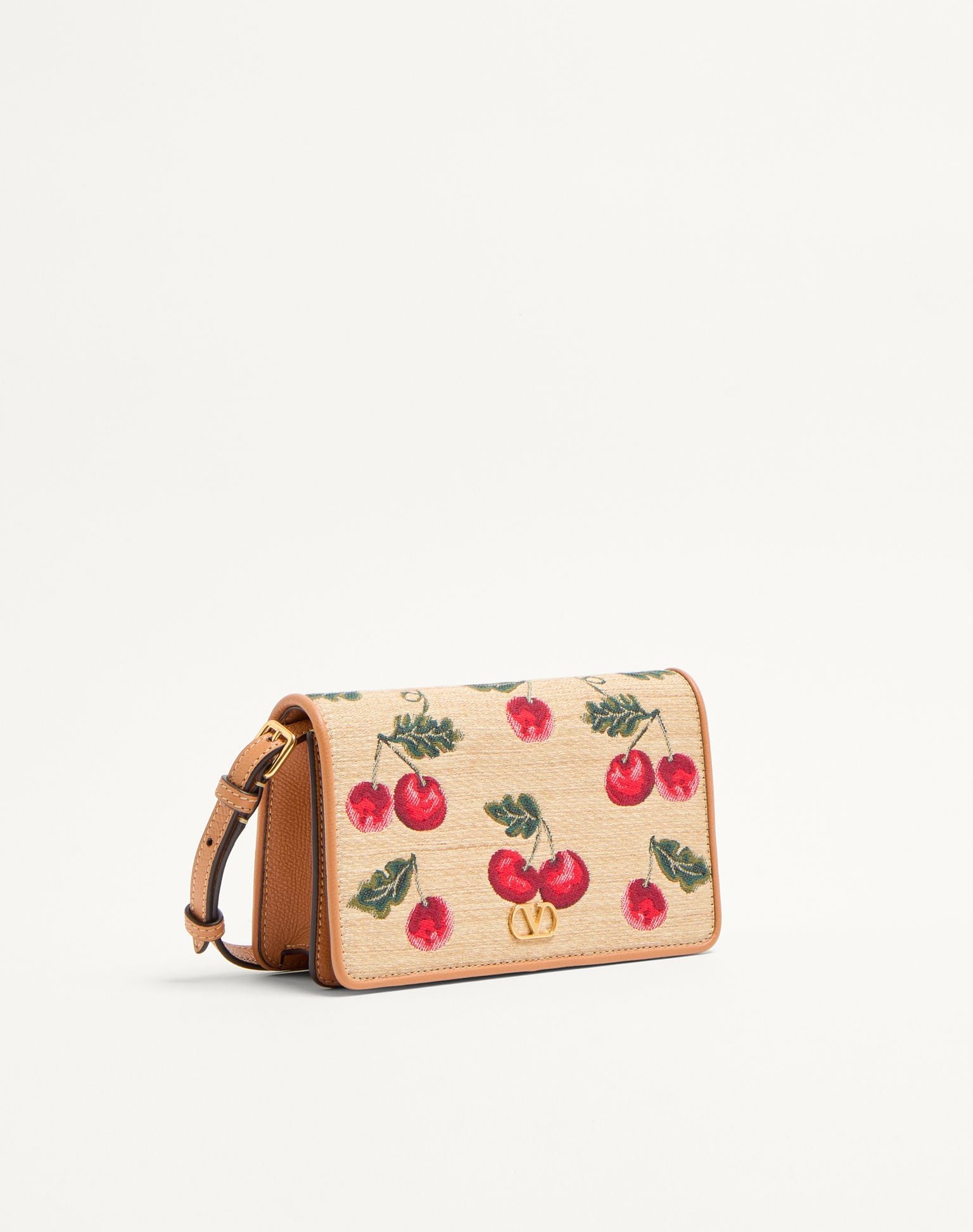 🍒 Valentino Cherry Embroidered Shoulder Bag – Ivory & Tan