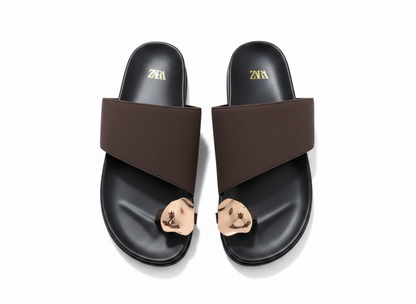 Zara Minimal Toe-Ring Slide Sandals 🤎✨